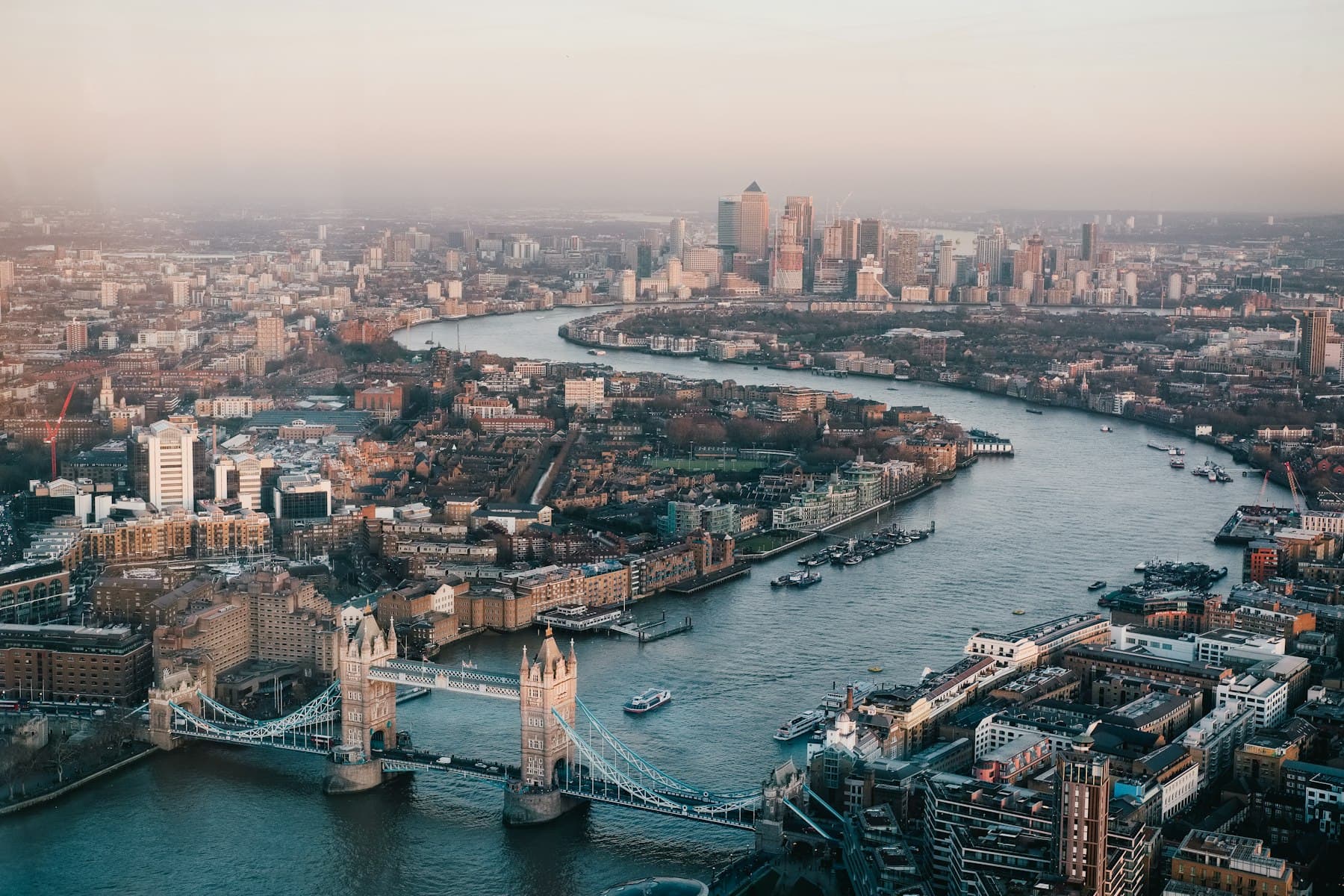 An aerial view of London along the Thames